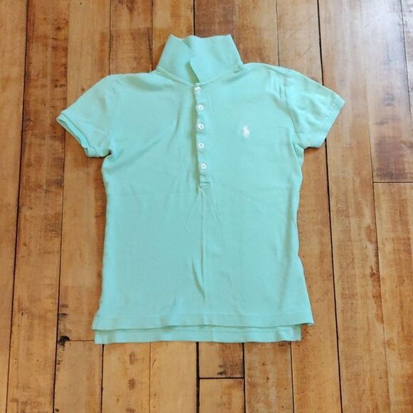 Polo Ralph Lauren Shirt Small Mint Green Preppy Shirt Sleeve Spring Cotton Petit - Picture 1 of 7